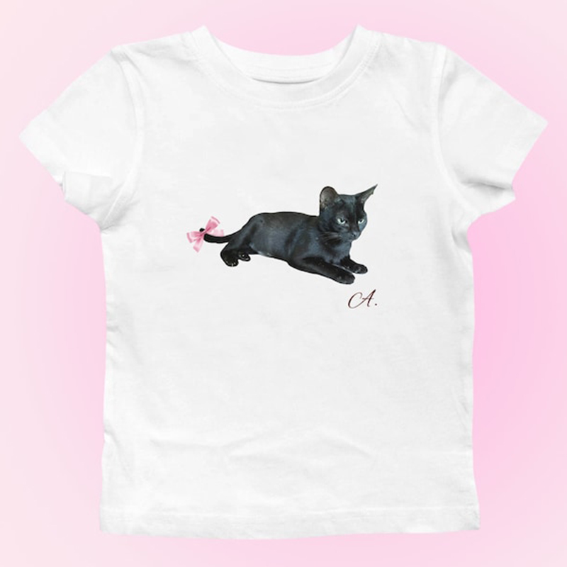 Cat With Bow Preppy Baby Tee C - Baby Y2K Clothing 评论和价格