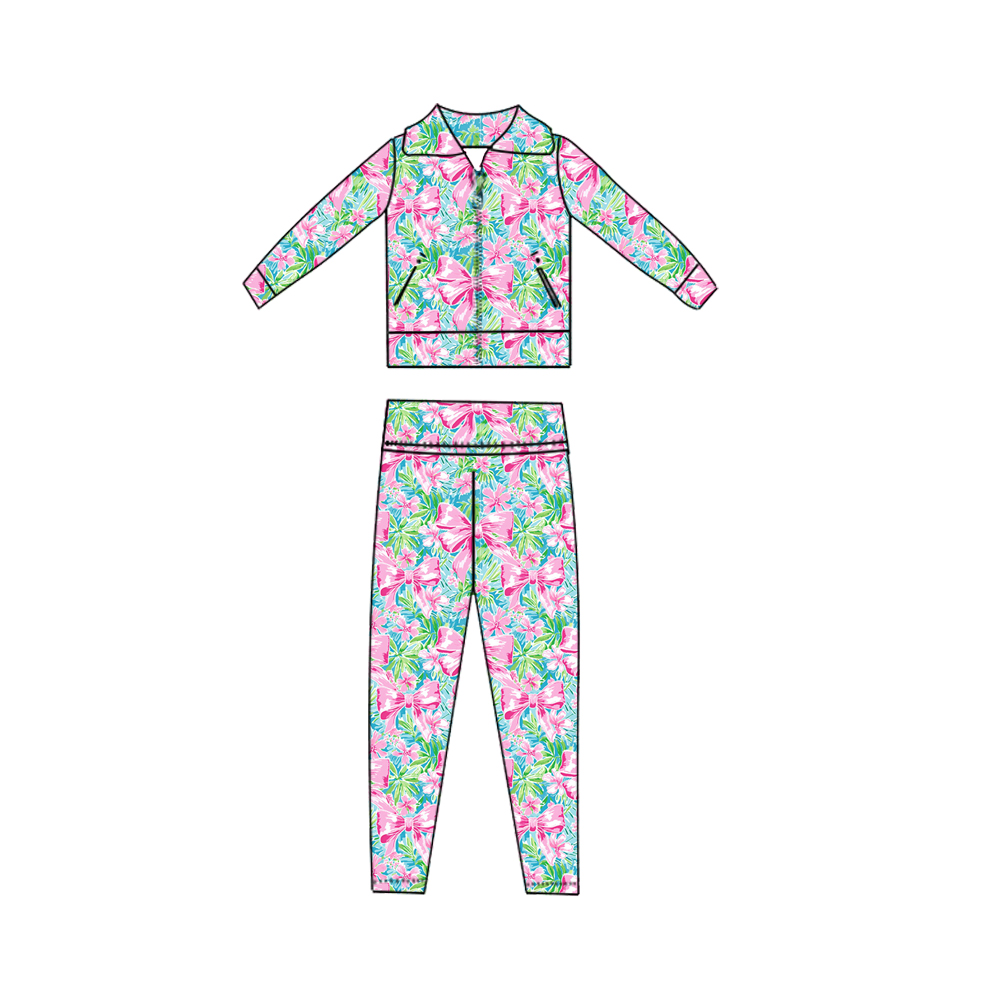 Kids Clothes Pink Bows Floral  - Toddler Legging Set 评论和价格