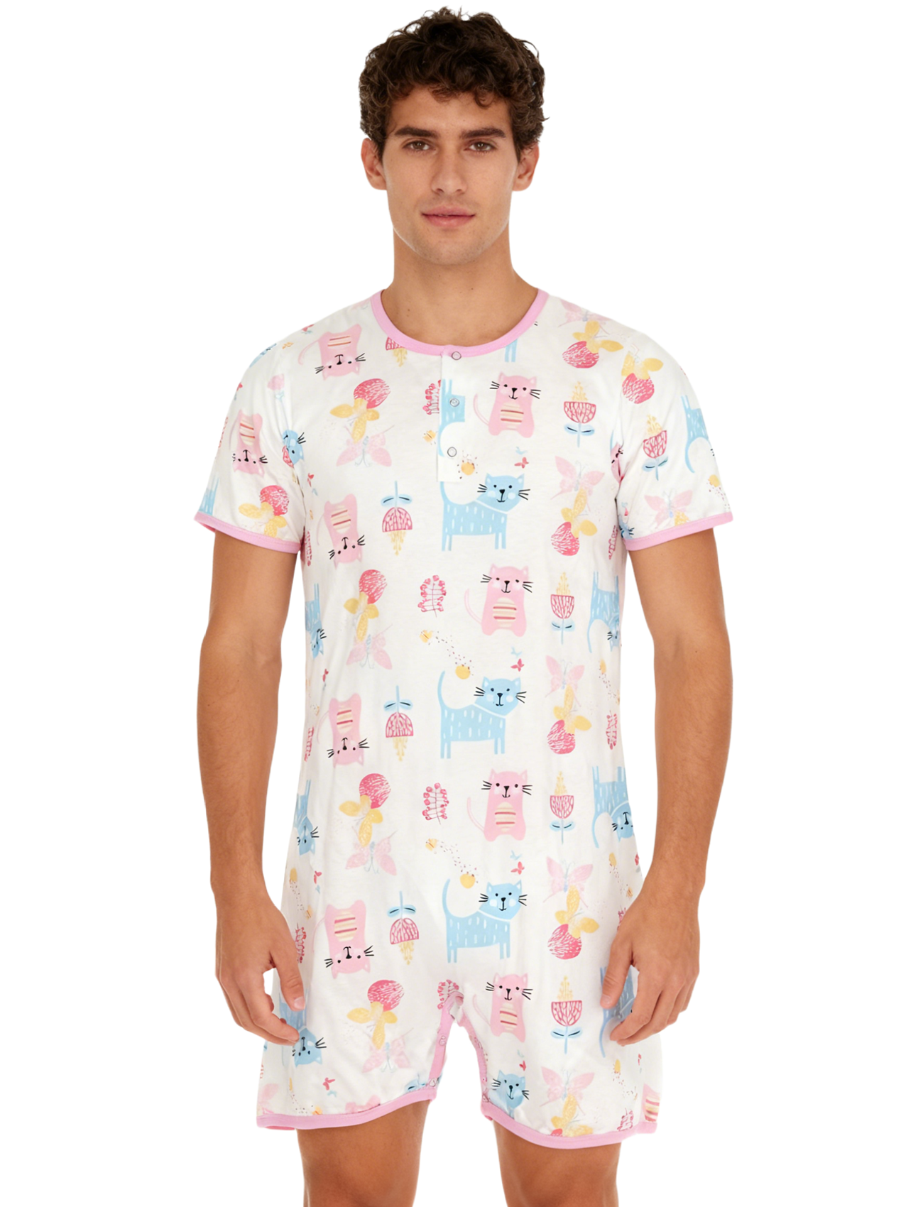 Pink Cat Bodysuit with Short L - Romper Onesie Baby 评论和价格